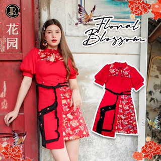 BLT BRAND การันตีเสื้อผ้าแบรนด์แท้ มินิเดรส สีแดงแขนตุ๊กตา FLORAL BLOSSOM