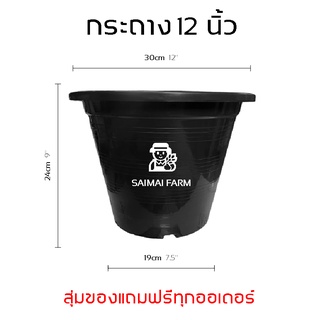 กระถาง 12 นิ้ว พลาสติก สำหรับเพาะต้นไม้ ทรงกลม สีดำ | [Shipping fee 1 baht] 12 inch plastic pot for pl...