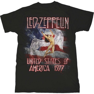 เสื้อผ้าผชLsmtx1 เสื้อยืดแขนสั้น พิมพ์ลายทาง Led Zeppelin Stars N Usa 77 พลัสไซซ์ สําหรับผู้ชายS-5XL