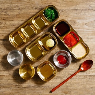 Stainless Steel Grid Seasoning Dish Hot Pot Dipping Bowl Vinegar Soy Kimchi Sauce Dish Snack Plate Kitchen Tableware Supplies