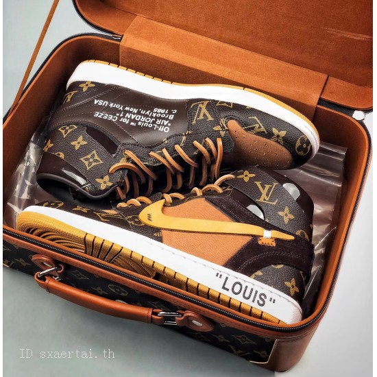 Jual Men's shoe NIKE AIR Jordan aj1 x Louis Vuitton x off white aq0818-202  ow co br ed guest edition LV Jord Sepatu basket lari olahraga kasual modis  - 42 di Seller