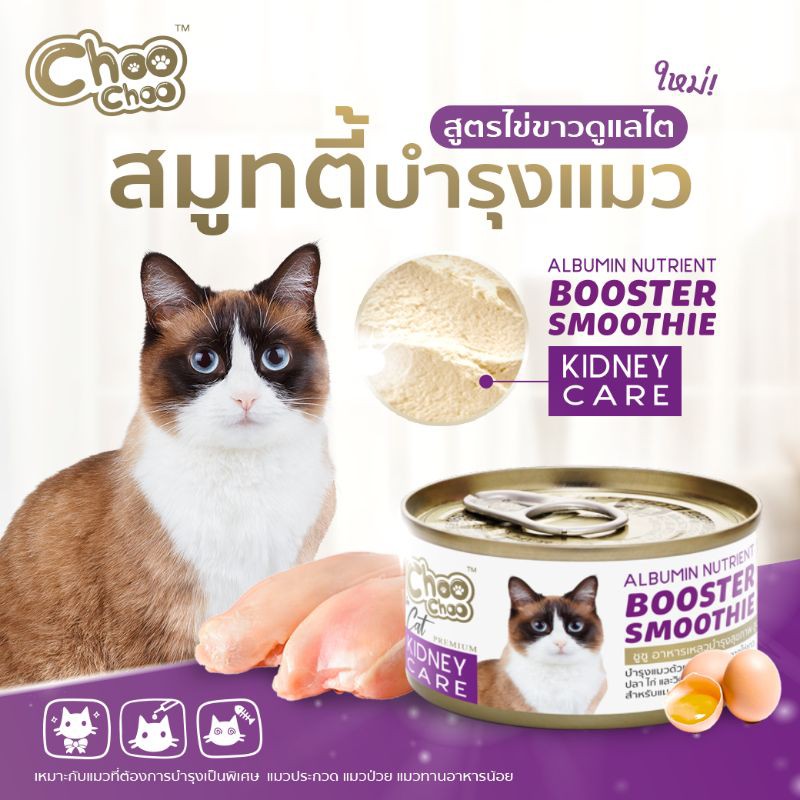 Choo Choo Kidney care (สมูทตี้-สีม่วง) ซุปแมว สูตรไข่ขาวดูแลไต เสริมโปรตีน ผอม ฟื้นฟูสุขภาพ