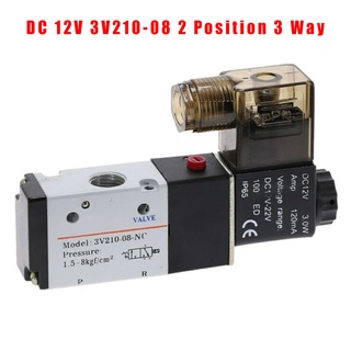 โซลินอยด์วาล์ว Dc 12V G 1/4 1/4 Pt นิวเมติก 2 ตําแหน่ง 3V210-08 1ชิ้น