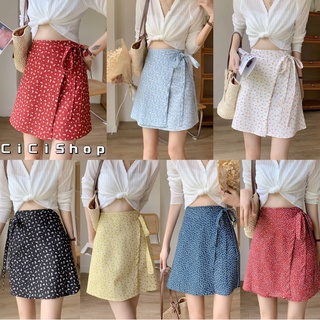 Cicishop(260)กระโปรงสั้น เอวผูก เก๋ๆๆปรับได้ตามขนาดเอว ผ่าข้…