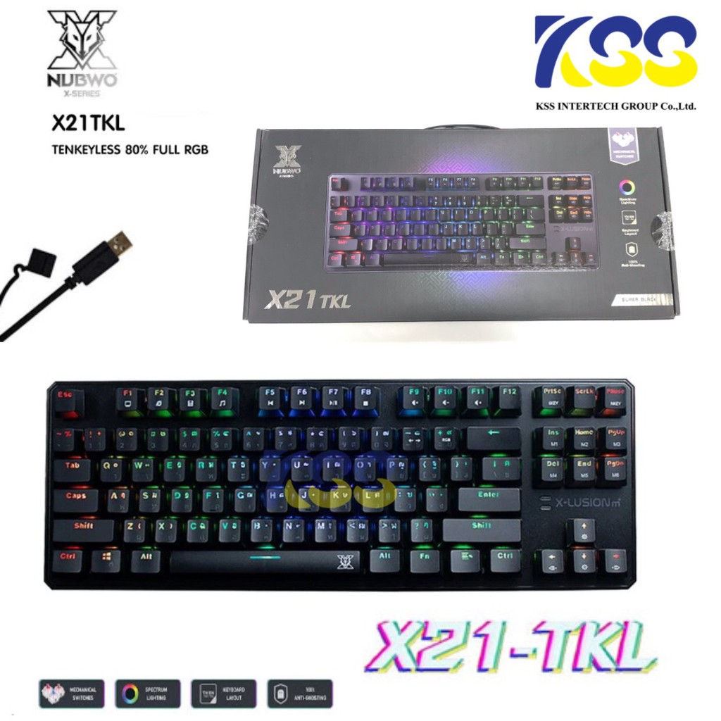 Nubwo X21 TKL Mechanical Full RGB Gaming Keyboard มี 3 สวิตซ์ (BLUE / BROWN SWITCHES) ของแท้พร้อมส่ง