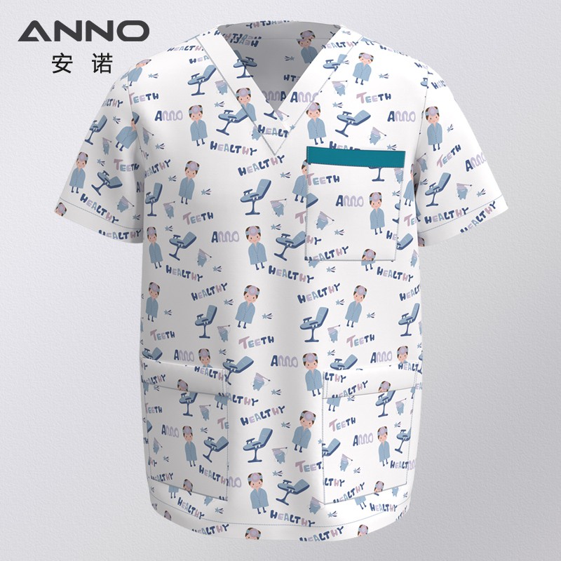 Anno เจ้าหน้าที่โรงพยาบาลเสื้อผ้าทางการแพทย์ขัดเสื้อชุดพยาบาลสําหรับชายหญิงทันตกรรมคลินิกวัสดุชุดพยาบาลเสื้อ