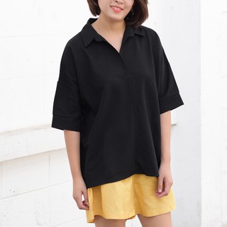 เสื้อเกาหลีผู้หญิงทรงสอบ คอวีป้ายทับ (BL10003)