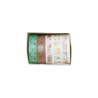 Enwei สติกเกอร์เทปวาชิ ลายเรขาคณิต สไตล์วินเทจ 5 ม้วน สําหรับตกแต่งสมุดภาพ