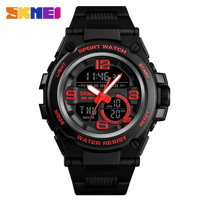 นาฬิกา SKMEI แบรนด์แท้ สุดเท่ห์ รุ่น SK1517 ⌚งาน 2 ระบบ ดิจิตอล/เข็ม กันน้ำได้ลึก 30 เมตร ดำแดง