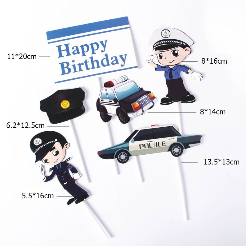 ป้ายธีมตํารวจ Happy Birthday สําหรับตกแต่งเค้กวันเกิด 11ชิ้น/ชุด