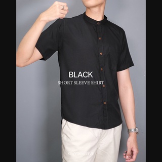 เสื้อเชิ้ตคอจีน แขนสั้น SHORT SLEEVE SHIRT mandarin collar สีดำ(Black)