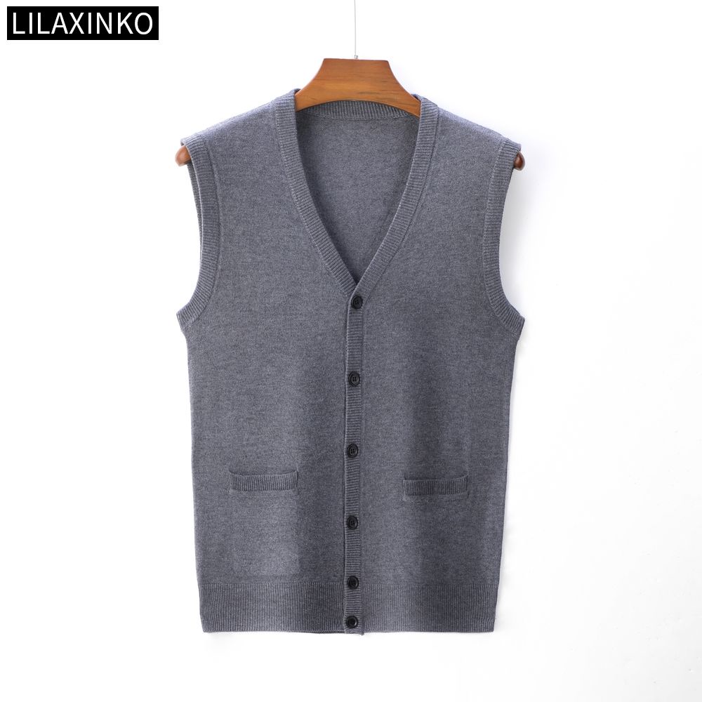 4สีผู้ชายเสื้อกั๊กแขนกุดเสื้อขนสัตว์ถักโวลต์คอธรรมดาพื้นฐานกระเป๋ากระดุมด้านบนสบายๆคลาสสิกฤดูใบไม้ร่วงฤดูหนาวเสื้อผ้าแฟชั่นใหม่ - รูปที่ 7