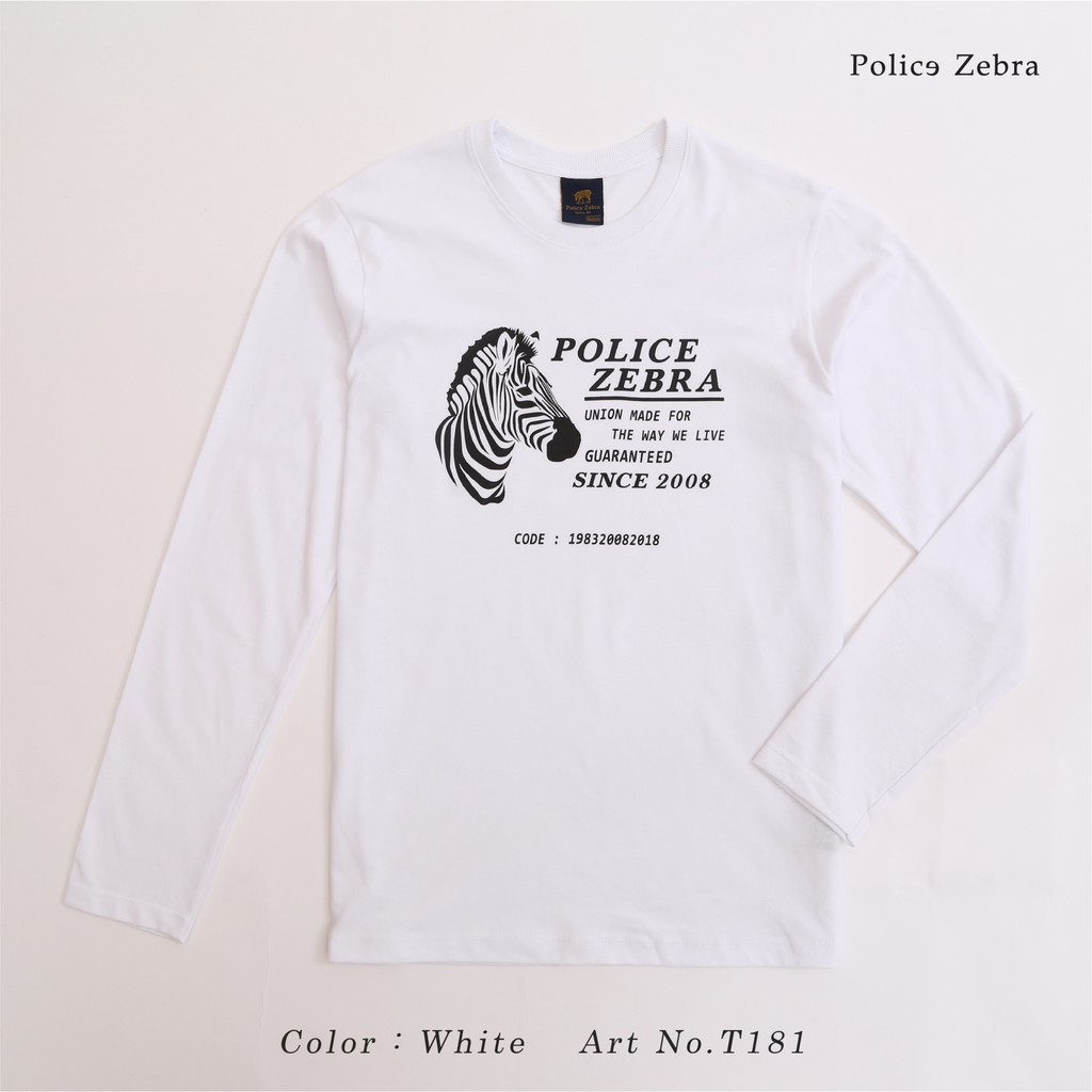 Police Zebra เสื้อยืดคอกลมแขนยาว Premium Cotton100%ใส่ได้ทั้งผู้ชาย/ผู้หญิง สีขาว ดำ กรม (T181) — صورة 4
