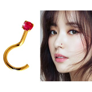 พร้อมส่ง  จิวส กรูจมูก ทองแท้ 14K พร้อมพลอยแท้ RUBY