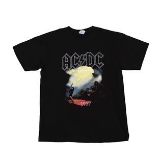 เสื้อยืดแขนสั้น พิมพ์ลายวงร็อค ACDC สีดํา สไตล์เรโทร สําหรับผู้ชาย