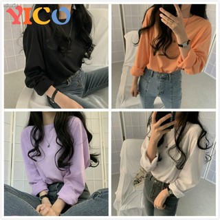 YICO เสื้อแขนยาว ผ้าคอตตอน สีพื้น โอเวอร์ไซซ์ สำหรับผู้หญิง