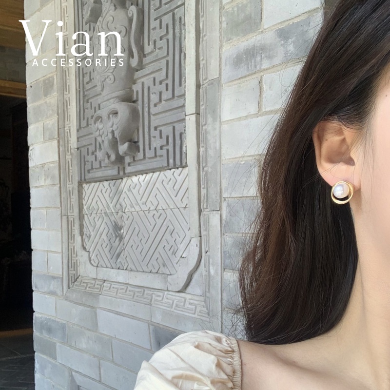 ต่างหู - ต่างหูเงินแท้ 925 สําหรับผู้หญิงอุปกรณ์เสริม Vian KT3 Glenda การออกแบบที่เรียบง่ายทันสมัย