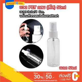 ขวด PET กลม (สีใส) 100ml 3x3x11 Cm. พร้อมหัวกดสเปรย์พลาสติกฝา