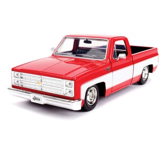 รถโมเดล JADA31608 รถกระบะ1985 chevy c-10 1/24 สีแดง ประตูข้าง หน้ารถหลังรถเปิดได้