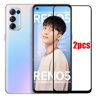 2PCS กระจก OPPO Reno5 Tempered Glass Full Cover Glass Screen Protector OPPO Reno5 Reno 5 2020 กระจกครอบเต็ม ป้องกันหน้าจ