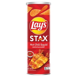 🔥แนะนำ!! เลย์ สแตคส์ มันฝรั่งทอดกรอบ รสหมึกย่างฮอตชิลลี่ 105กรัม Lays Stax Hot Chili Squid Potato Chips 105g