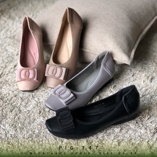 Pig-147รองเท้าหัวตัดมนมากับส้นPUสีดำเพื่อสุขภาพพื้นนุ่มนิ่มมาก