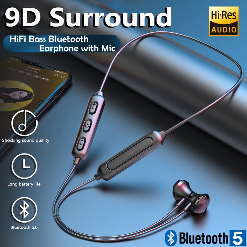 หูฟังไร้สายบลูทู ธ หูฟังสเตอริโอ 5.0 หูฟังออกกำลังกายด้วยไมโครโฟน HiFi Bluetooth Earbuds with Mic