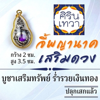 จี้พญานาค ประทานทรัพย์ บูชาร่ำรวยเงินทอง รหัส NC-101 นาคราช เสริมดวงการเงิน ปลดหนี้ ค้าขายดี ประดับคริสตัลม่วง ศิรินเทวา