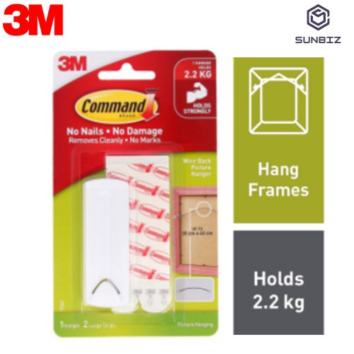 3M Command Wire Back Hanger (Holds Up To 2.2kg) (1 ชิ้น/ชิ้น) รูปภาพแขวนกรอบ Hook Wall Organizer Han