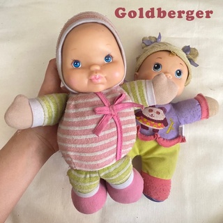 #ราคาถูก ของแท้ มือสอง Goldberger soft plush baby doll rattle pink green terrycloth striped hat bonnet