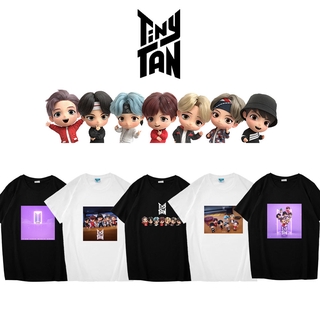 【Hot】เสื้อยืดลําลองสําหรับ Unisex แขนสั้นพิมพ์ลาย Kpop Bts Tiny Tanเสื้อยืด