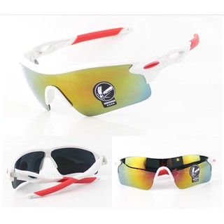 แว่นตาจักรยาน กันแสง UV 400 (สีขาว/แดง) ฟรี ถุงผ้าใส่เเว่น