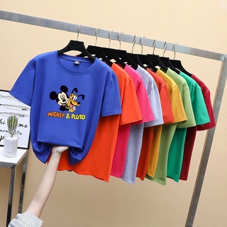 Tee เสื้อคู่ เสื้อยืดแฟชั่น○2020 เกาหลีใหม่ Mickey การ์ตูนหลวมเสื้อยืดผู้หญิงแขนสั้นสีขาว Shirt