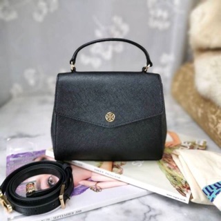 📌Shop มีถุงผ้า 📌Tory Burch ROBINSON SMALL TOP-HANDLE SATCHEL 📌6.37" (16 cm); length: 7.97" (20 cm)