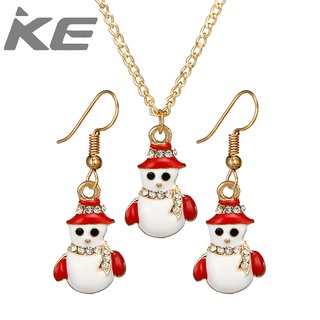 Cute Christmas Snowman Elk Bells Christmas Tree Earrings Drip Red Hat Necklace Set for girls