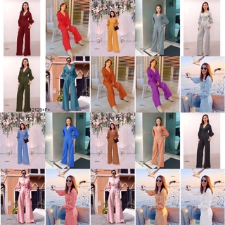 PE12128 Jumpsuit คอวี แขนยาวพองปลายแขนจั๊ม