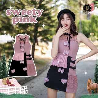 BLT BRAND การันตีเสื้อผ้าแบรนด์แท้ มินิเดรสสีชมพูดำแขนกุด SWEETY PINK