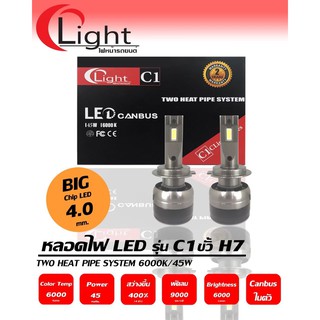 ไฟหน้ารถยนต์LED รุ่นC1 ขั้ว H7 รองรับ Canbus สว่าง 6,000 LM. แบรนด์CLIGHT