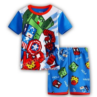 ชุดเด็ก พร้อมส่ง ชุดเด็กหนุ่มน้อย ลายการ์ตูน เสื้อยืดคอกลมแขนสั้น กางเกงเอวยืดขาสั้น