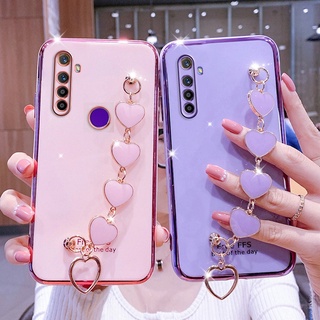 เคสโทรศัพท์มือถือ ซิลิโคนนิ่ม พร้อมสายคล้องข้อมือ ลายหัวใจ สําหรับ OPPO Realme 5 5S 5i 5Pro C3 Realme 6 6Pro 7 7Pro 8 8Pro