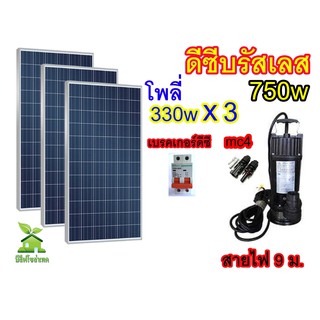 ชุดปั๊มน้ำไดโว่ ดีซี บรัสเลส 3 นิ้ว 750w พร้อมแผง 330w 3 แผง