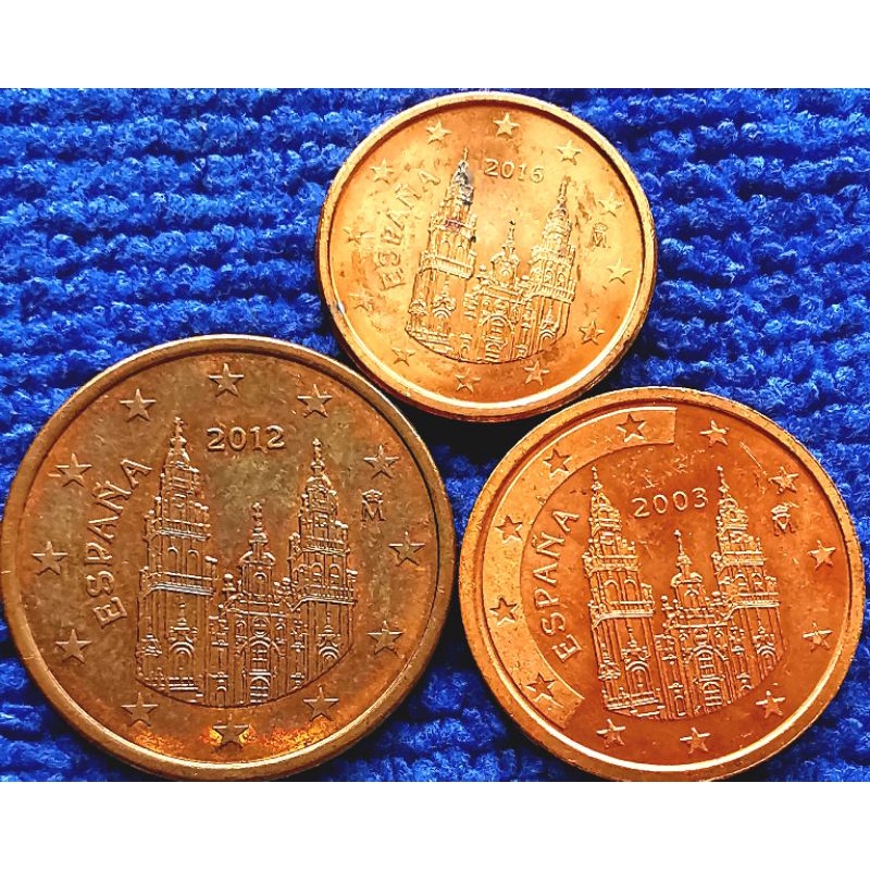 เหรียญ​ต่างประเทศ สเปน​ Spain​ ชุด​ ยูโร​ 1,2,5​ Euro​ Cent, #​276,​ ใช้แล้ว​