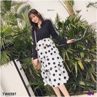 👗Pfashion [ส่งไว!!🚛] P8597  	เดรสแต่งกระโปรงลายจุด  polka dot skirt dress