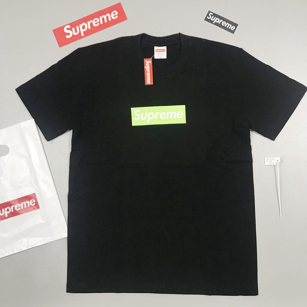 Original Supreme แฟชั่น Unisex เสื้อยืดคลาสสิกพิมพ์ลายโลโก้สีดำ