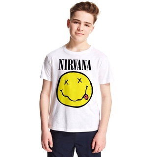 เสื้อยืด แขนสั้น ลายหน้าการ์ตูน Nirvana หน้ายิ้ม สําหรับเด็กผู้ชาย และเด็กผู้หญิง