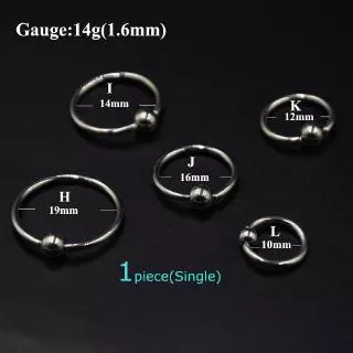 1piece Captive Bead Ring Earrings Stainless Steel Lobe Piercing Unisex Hypoallergenic