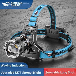 Original SmilingShark K225 อัพเกรด M77 ไฟหน้า LED ไฟหน้าไฟฉายที่มีประสิทธิภาพ สดใสแข็งแรง 18650 USB หัวชาร์จแบบชาร์จไฟได้ Zoomable ไฟฉายหัวกันน้ำ 100W 5000LM ยิงยาว 1000M กลางแจ้ง แคมป์ปิ้ง ตกปลา เดินป่า ล่าสัตว์ สีน้ำตาล คนเดินป่า ไฟฉุกเฉิน