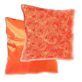 A7- Thai Silk Pillow Covers ปลอกหมอนอิง ไหมไทยลายดอกกุหลาบ 16×16 นิ้ว 1 ใบ สีส้ม