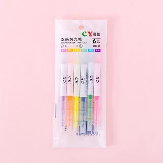 [ยกแพ็ค12หัว] ไฮไลท์ ปากกาไฮไลท์ 6 สี มี 2 หัว ออกใบกำกับภาษีได้ SET ปากกาเน้นข้อความ (Highlighter)