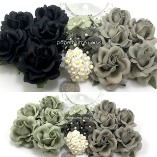 เซ็ท รวม 40 ดอก DIY 4 ดีไซน์ ดอกไม้กระดาษสา งานประดิษฐ์ งานแต่ง Mulberry Paper Flowers ดำ เทา เขียว